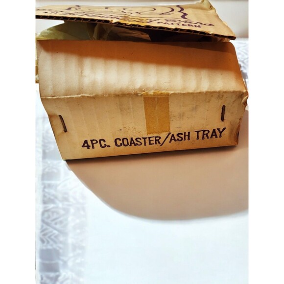 Vintage Royalton China Co. Japan 4pc Coaster / Ashtray Set – Island Gold Pattern - Picture 7 of 9